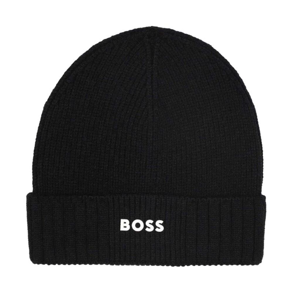 Boss Childrens/Kids Logo Ribbed Casual Beanie / Black